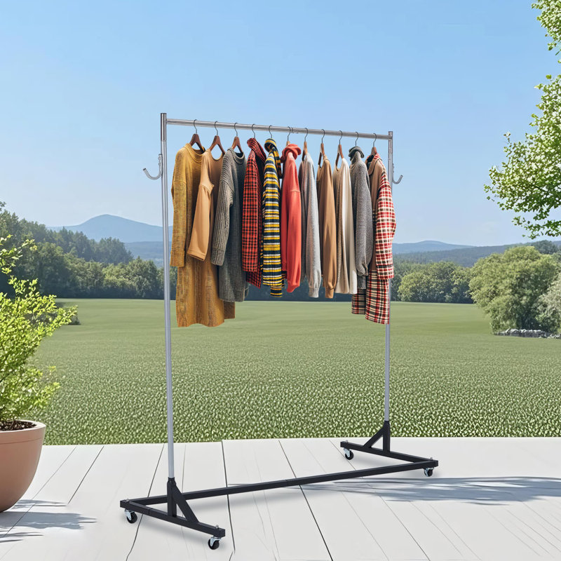 Portant roulant avec 2 housses en PVC, organisateur en forme de Z en acier inoxydable, crochets et roulettes verrouillables pour le rangement