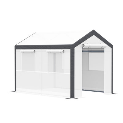 10' X 7' Greenhouse For Garden, Outdoor Warm House With Weather Cover, 4 Windows & 2 Zippered Doors, White Walk-In 7', Garden