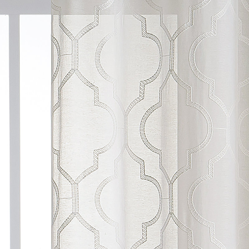 Cariss Geometric Sheer Curtain Panels (Set of 2), Ivory, 38" W x 84" L