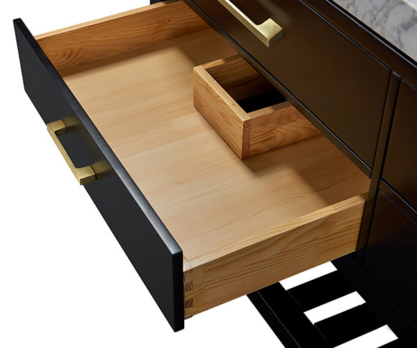 Elizabeth 48'' W Single Vanity, Carrara White, Gold, Black Onyx