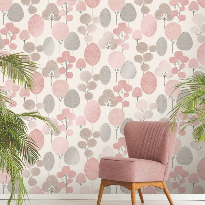 Elvana 10m x 52cm Textured Wallpaper Roll, Blush
