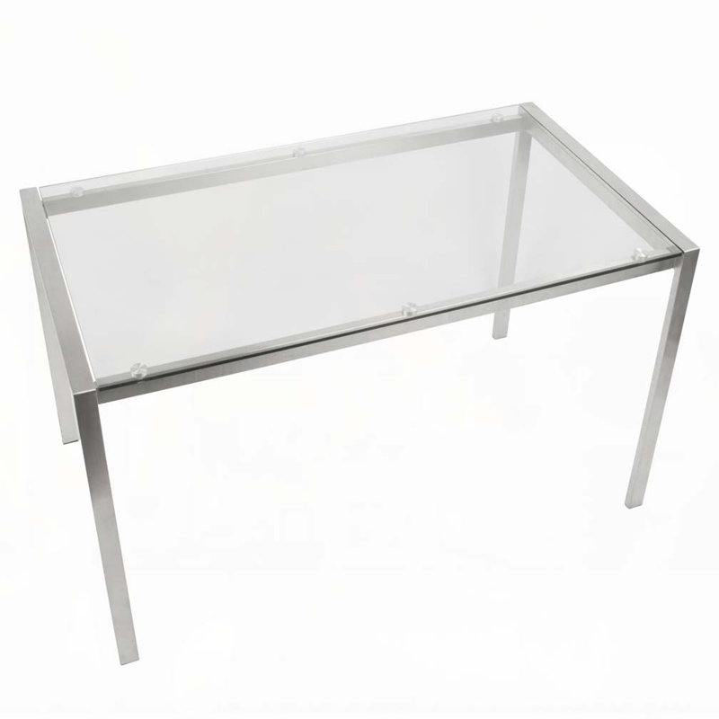 Fuji Contemporary Dining Table in Stainless Steel with Clear Glass Top by LumiSource
