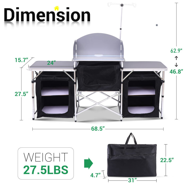 Kenna-Marie Rectangular Metal Folding Outdoor Camping Table , 15.7'' in. W 68.5'' in. D