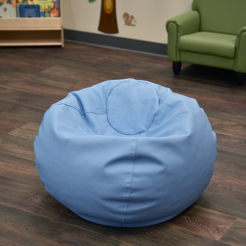 26" Cozy Woodland Round Bean Bag, Sky Blue Faux Leather
