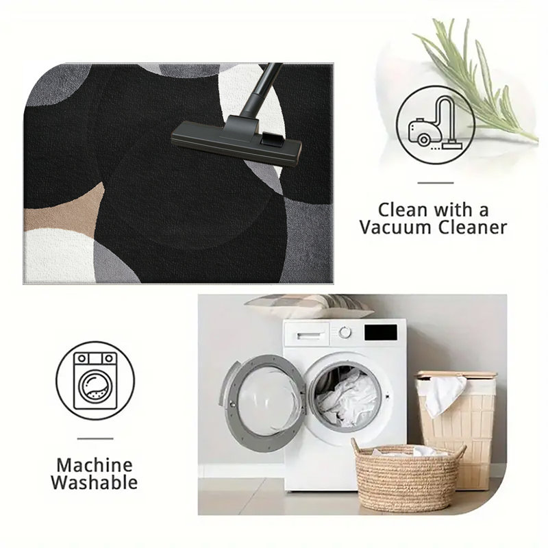 1PC Black Tan Grey White Overlapping Circle Geometric area rugs for Living Room, Soft and Comfortable, Suitable for all seasons, easy-to-maintain, machine washable Indoor floor mat, Under Table Farmhouse suitable for dining room, bedroom, home