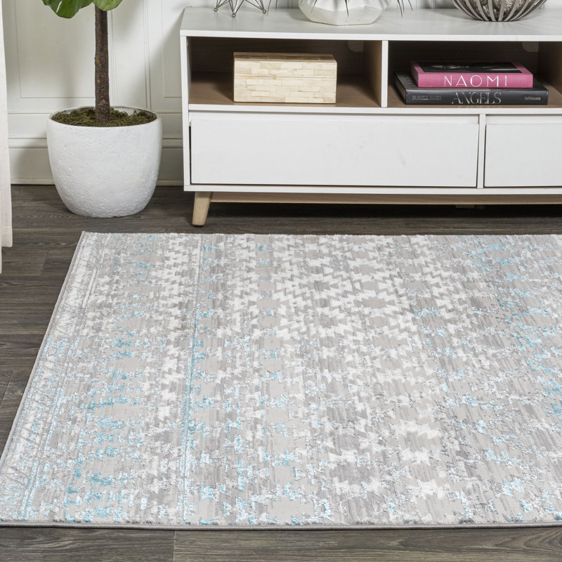 Gehlert Ancient Faded Trellis Gray/Turquoise Rug, Rectangle 7'8" x 10'