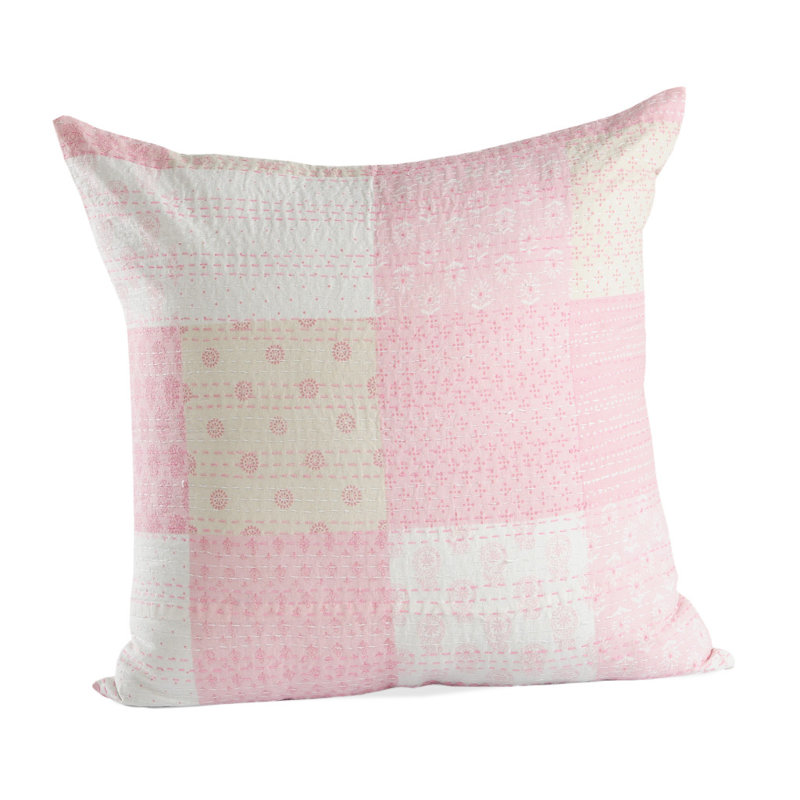 Light Pink and Cream Cotton Patchwork Throw Pillow