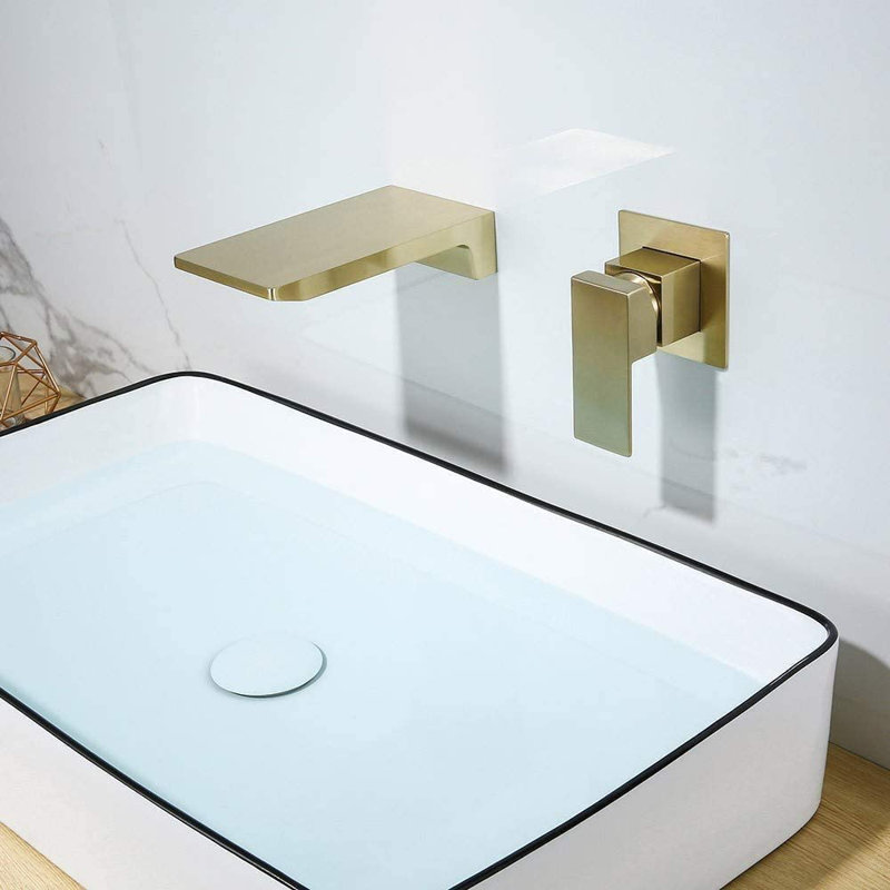 Waterfall Wall Mounted Bathroom Faucet, Brushed Gold