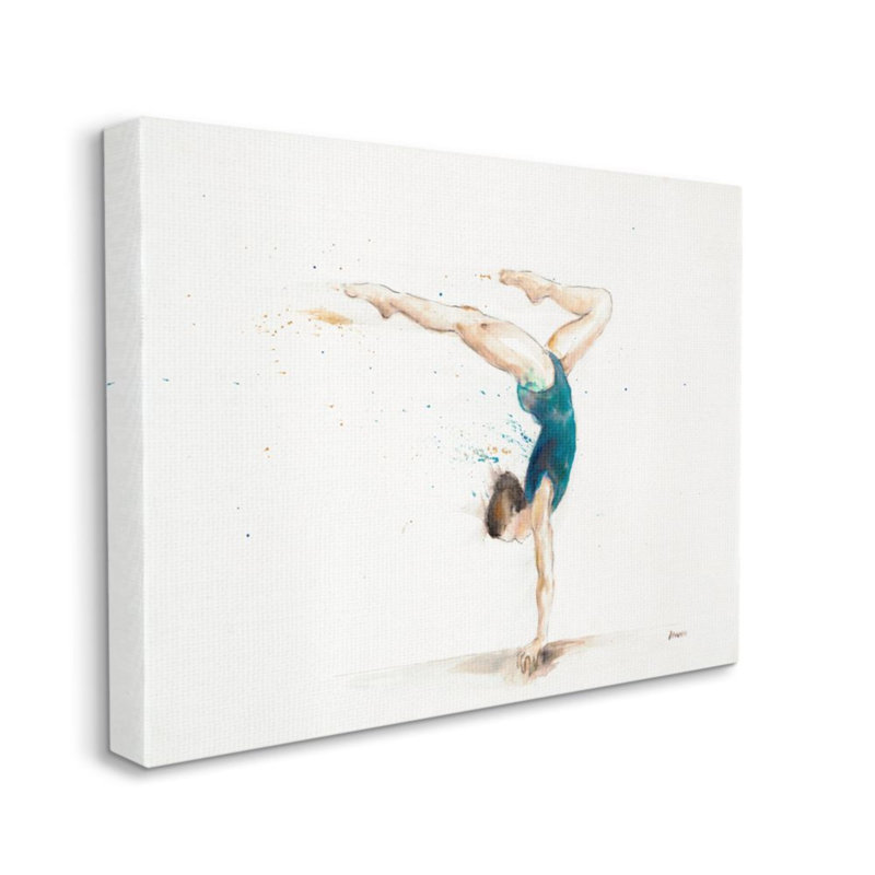 «Watercolor Gymnast Handench Pose», reproduction d'art graphique, H 30 po x l 24 po x 1,5 po, Giclée encadrée noir minuit