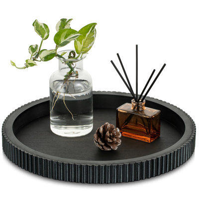 Plateau rond en bois noir 12 po, décor de maison de campagne moderne