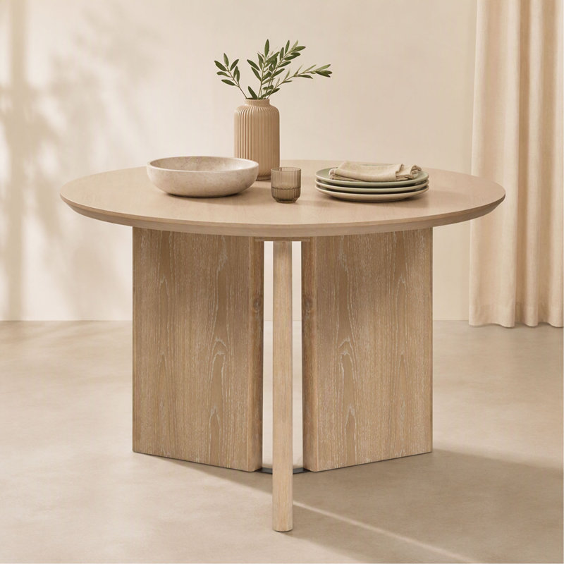 Table de salle à manger ronde, table de salle à manger contemporaine, Beige