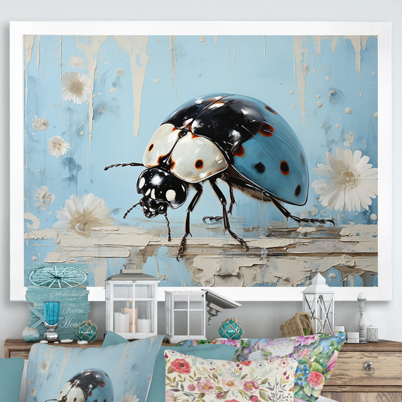 «Garden Serenity Ladybug» sur impression sur toile, Cadre simple blanc, H 12 po x l 20 po x P 1 po