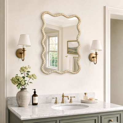 Miroir mural ondulé de 90 cm (35,3 po) avec cadre en MDF texturé corde torsadée