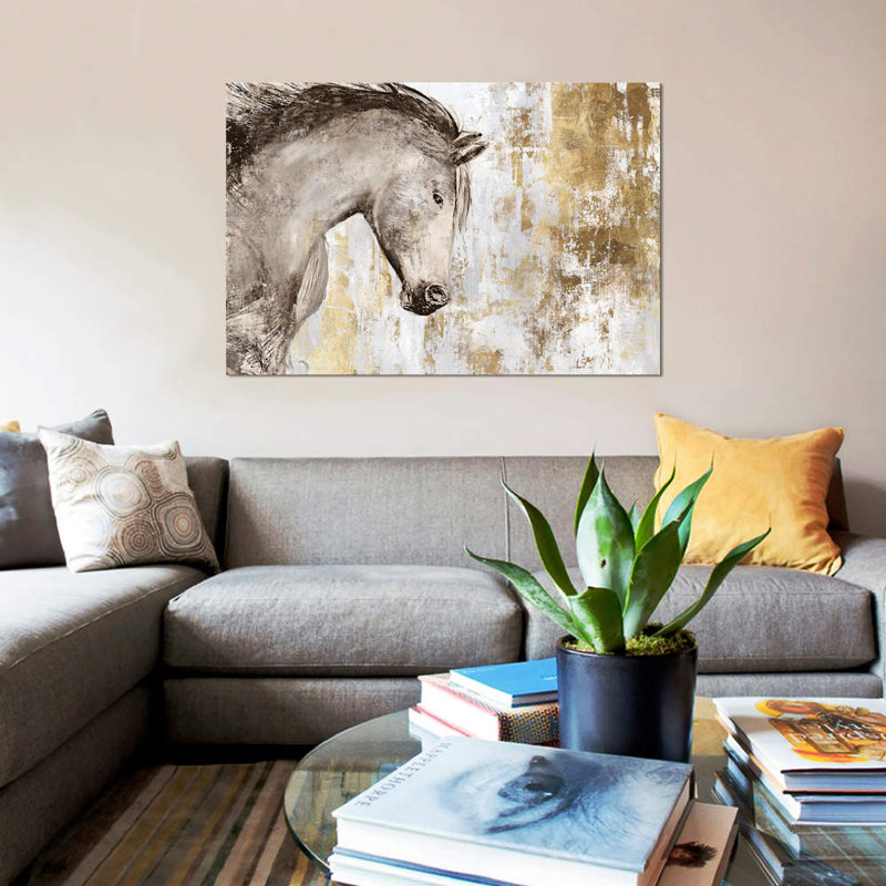 «Équestre Gold V», reproduction sur toile, H 18 po x l 26 po x P 1,5 po, Pas de tapis, Toile tendue