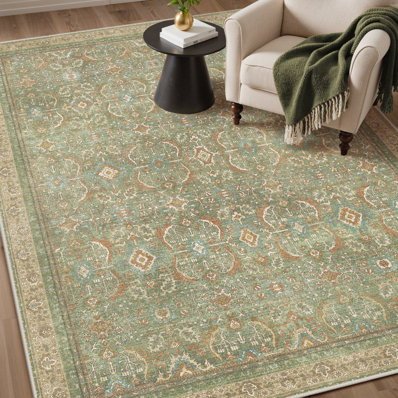 Tapis oriental vert performance Abastos, Rectangle 5 pi x 7 pi, Green