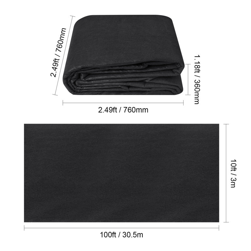Tissu géotextile non tissé sous gravier, tissu 10 x 100 pi 8 oz robuste, H 0,25 po x L 1200 po x l 120 po