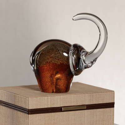 Great Elephant Golden Amber Glass Sculpture