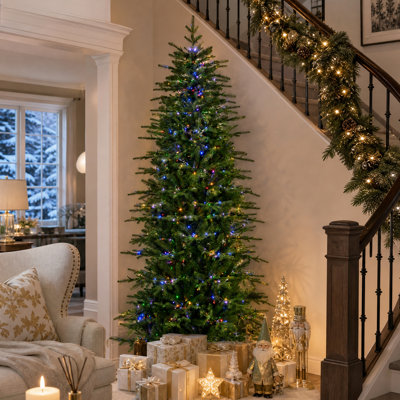 Sapin de Noël artificiel vert pré-éclairé avec lumières multicolores