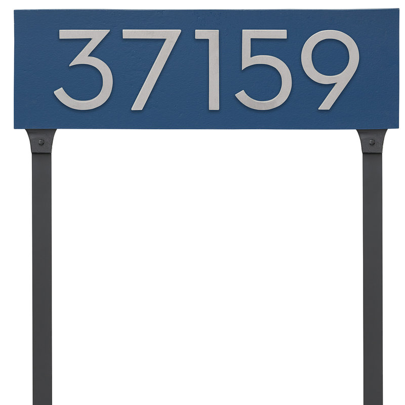 Floating 1-Line Lawn Address Sign, Sea Blue, Brushed Aluminum