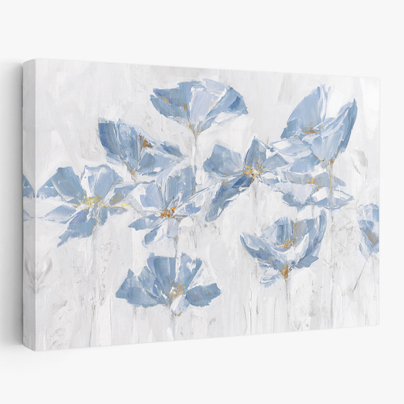 Plantes, fleurs, paysage, nature, abstrait, coquelicots bleus pastel, H 32 po x l 48 po