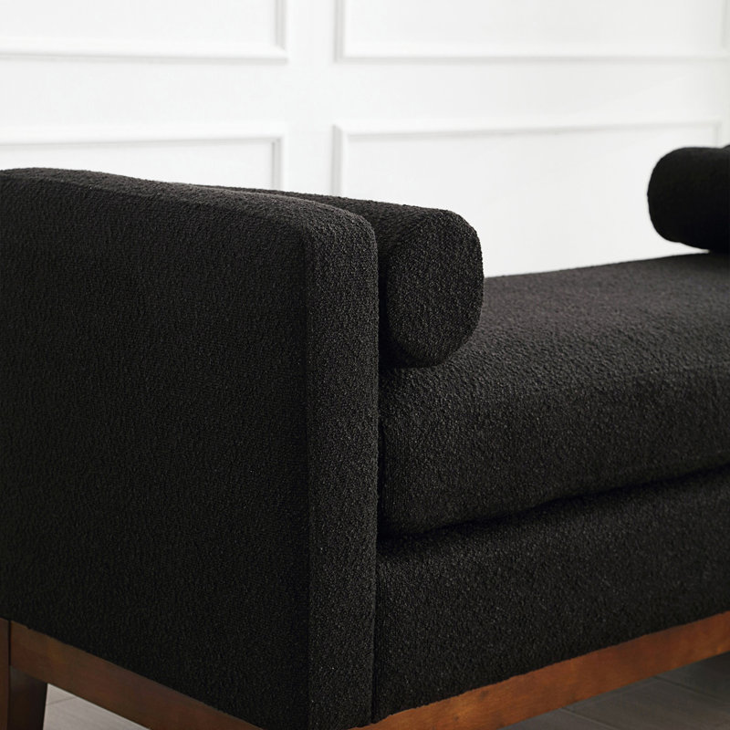 Élégant banc rembourré avec repose-pieds et coussins, Noir