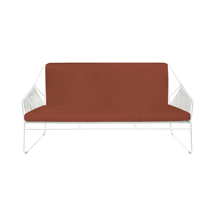 Sandur 61'' Wide Metal Loveseat with Cushions, White Rope/White Frame, Canvas Black Sunbrella® Canvas