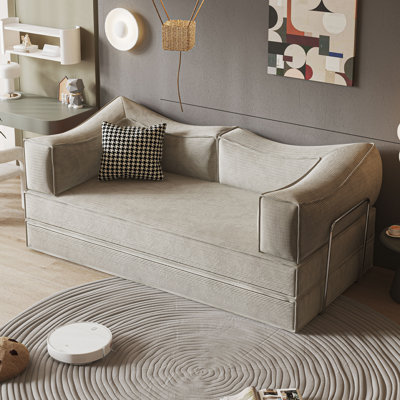 Upholstered Corduroy Convertible Accent Chair Bed, Folding Sleeper Sofa With Removable Back And Armrest