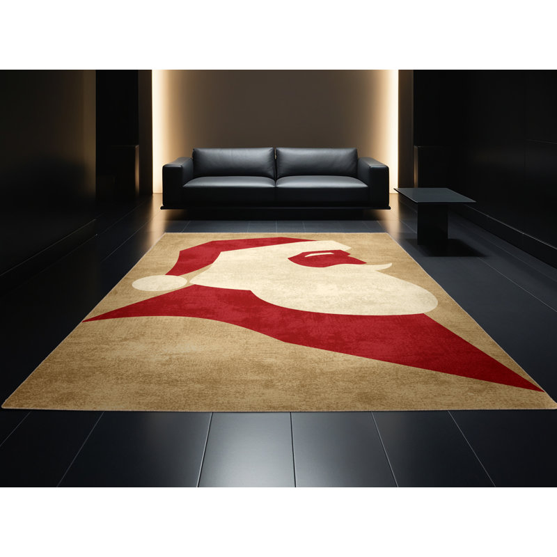 Soft Plush Faning Christmas Modern & Contemporary Abstract Area Rug in Brown – Beige Binding, 5x7