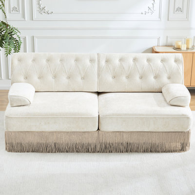 Molleton avec boutons et jupe élégante à pampilles, convient aux espaces de vie à la maison Doux capitonnage de style velours, décoration de chambre à coucher combinée