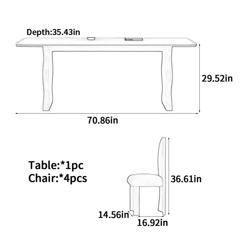 Medieval Style Rectangular Dining Table, 29.52"H x 70.86"L x 35.43"W