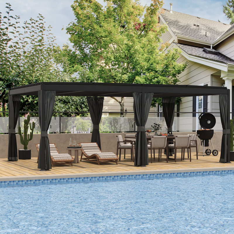 12Ft × 20Ft Outdoor Metal Frame Pergola with Adjustable Louvered Roof, Heavy Duty Weatherproof Patio Pavilion for Backyard, Deck & Garden