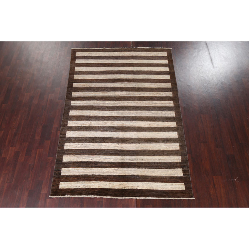 Tapis oriental rayé Gabbeh 6 x 9