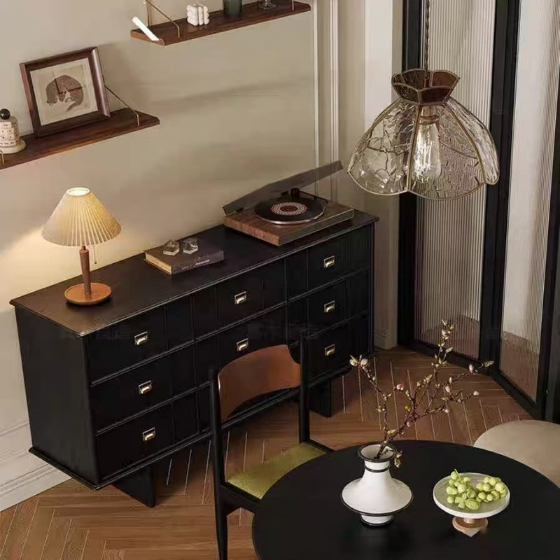 Buffet multi-tiroirs de style rétro, Noir