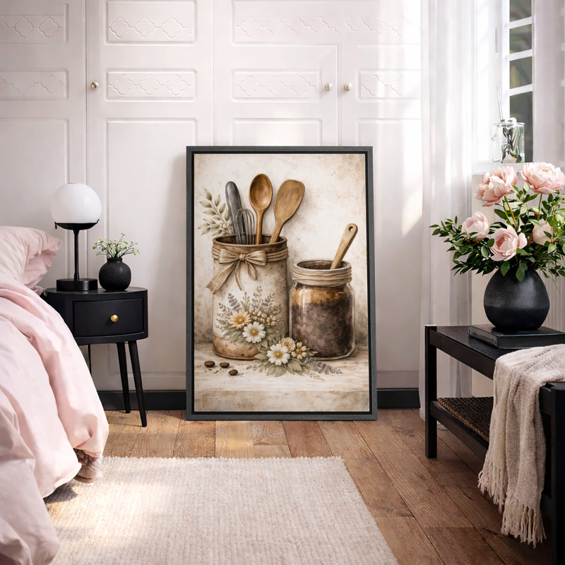 «Rustic Kitchen Tools Jar Still Art», images de cuisine, impression sur toile encadrée, H 36 po x l 24 po x P 1,5 po