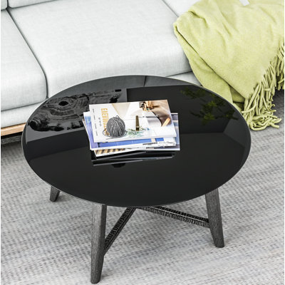 Round Tempered Glass Table Top Black Glass 2/5 Inch Thick Beveled Polished Edge