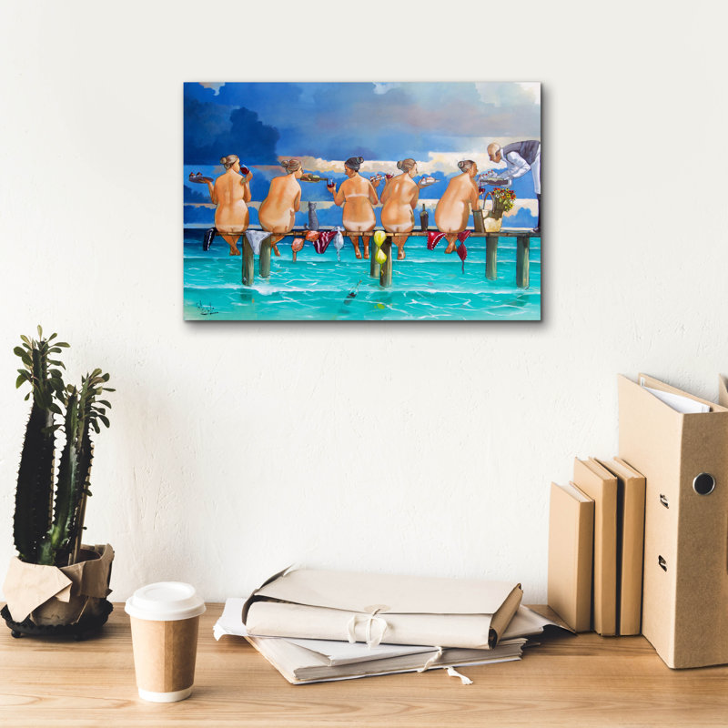 'Wine On The Jetty' by Ronald West Canvas Wall Art, 12" H x 18" W x 0.75" D