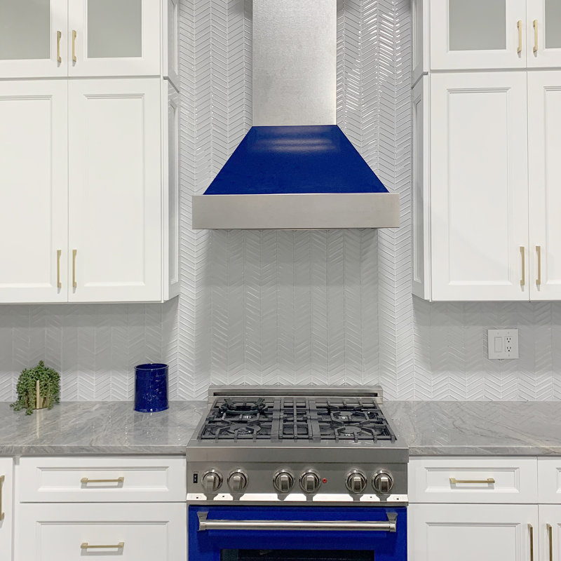 ZLINE 30 In. Ducted Satin Stainless Steel Wall Mount Range Hood with Shell, Blue Gloss