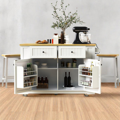 48-Inch Kitchen Island Set with Bar Stools, Power Outlet, Storage Racks, Drawers, Wheels, Drop Leaf