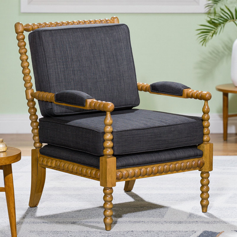 Chaise d'appoint Spindle avec revêtement gris anthracite et finition chêne vieilli - structure en bois d'hévéa, coussin moelleux de 5 po