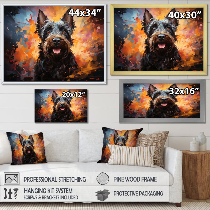 Scottish Terrier Splendor sur toile, H 30 po x l 40 po x P 1,5 po, Cadre doré à coins fermés