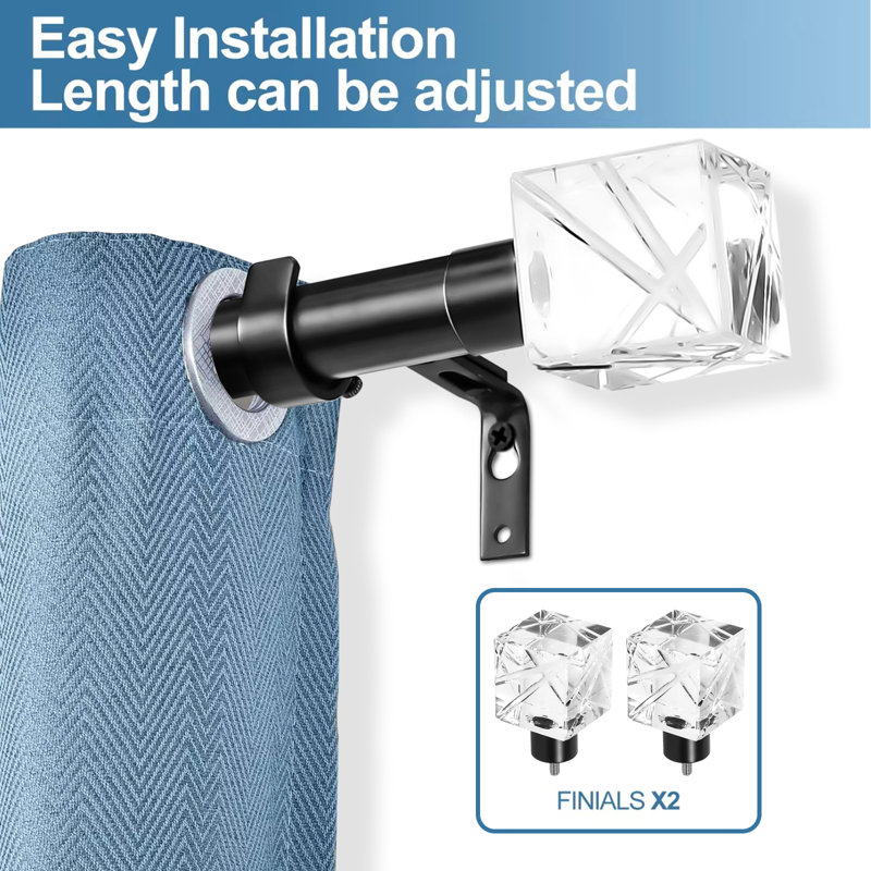 Black Adjustable Steel Single Curtain Rod Set