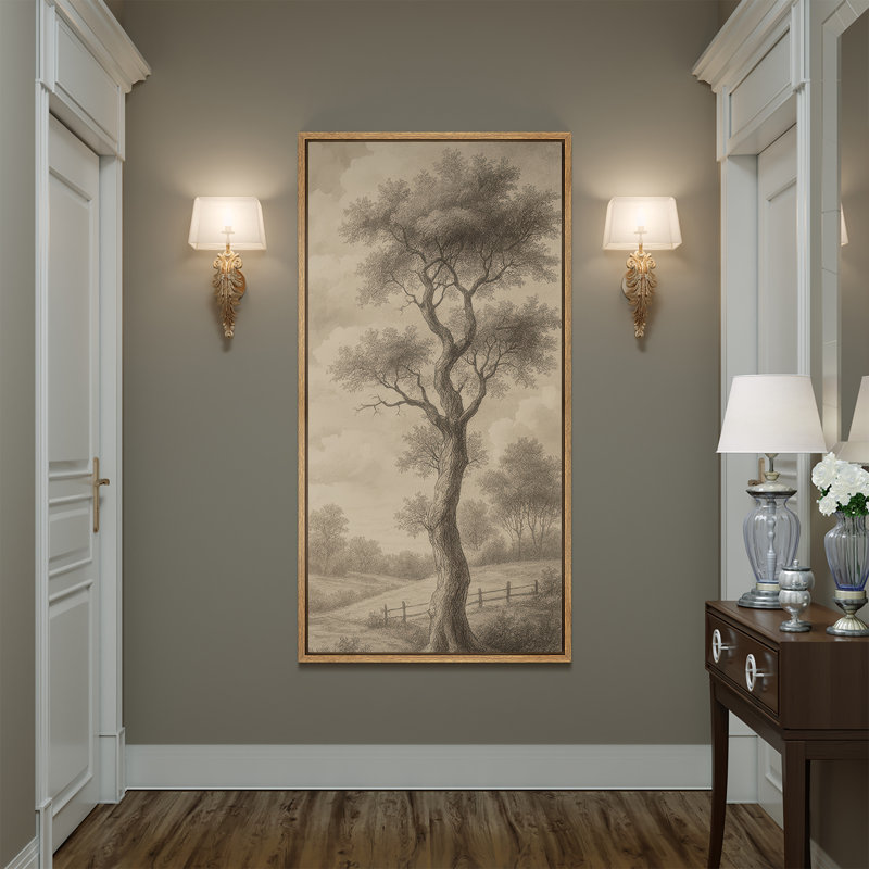 Brown Tone Tree Landscape Art Extra Large Pictures Framed Canvas Print Wall Art, Natural, 60" H x 30" W