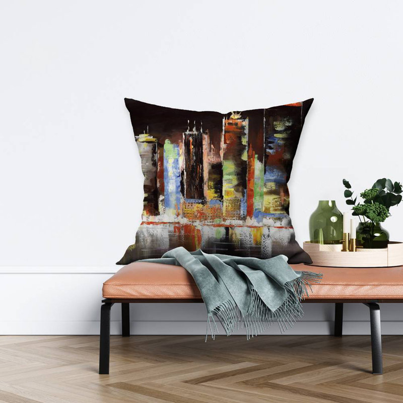 Cityscape by night - 20"x20" Outdoors Throw pillow - Spun poly - Print on demand, 20" H x 20" W