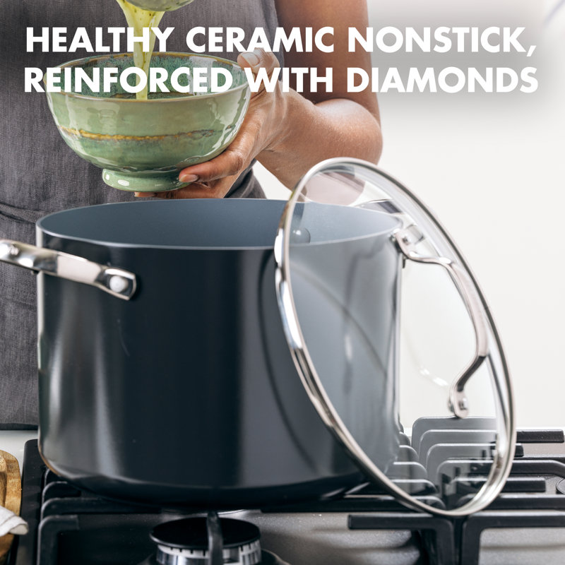 GreenPan Valencia Pro Hard Anodized Induction Healthy Ceramic Nonstick 5qt Stock Pot, 8 Qt