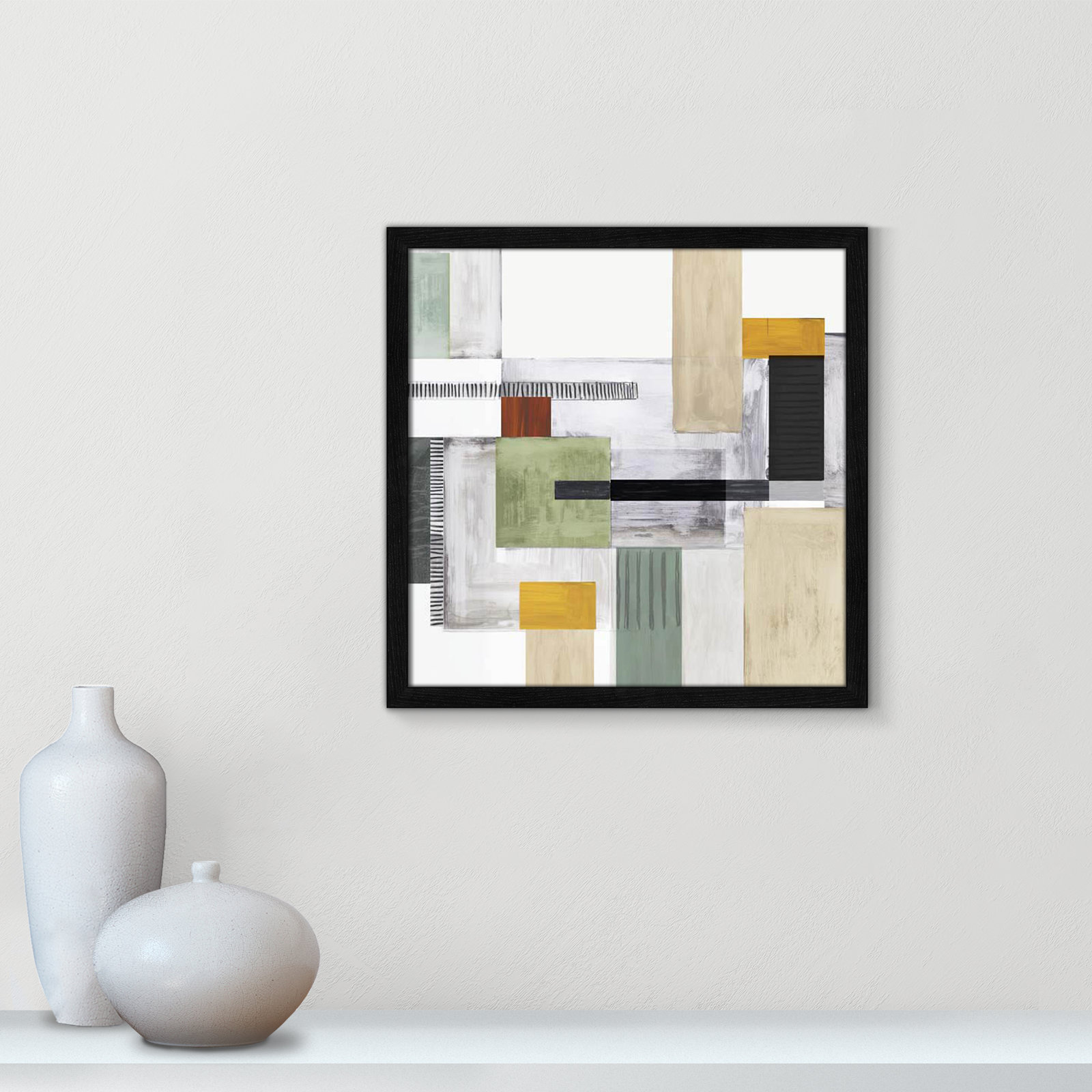 Playful Blocks Print, Black Slim Framed, 17" H x 17" W x 0.75" D