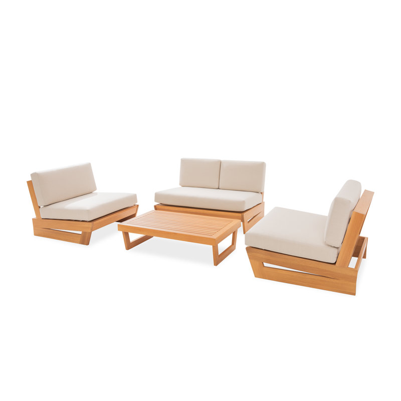 Ensemble de conversation Askel pour patio 4 personnes en eucalyptus avec coussins