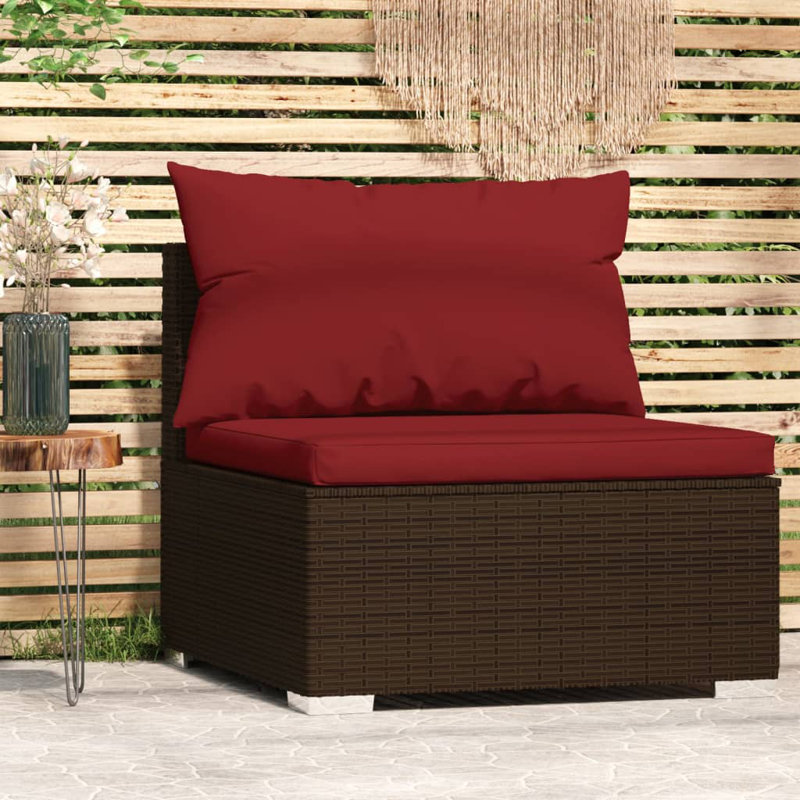 Chaise de patio avec coussins Yeliz, Rouge, Brun