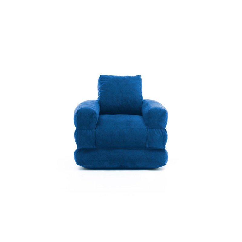 Fauteuil futon large de 35,4 po Elvin, Mélange de polyester bleu