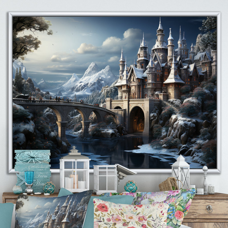 Winter Castle, reproduction d'art sur toile, H 12 po x l 20 po, Gold Picture Framed