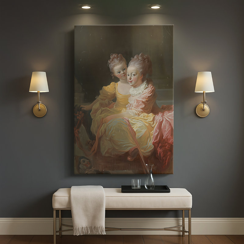 Les deux sœurs (Les deux sœurs) - Toile tendue avec châssis par Jean-Honoré Fragonard, 32 x 48